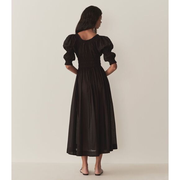 Doen Women's Black Puff Sleeve Ruffle Smocked Ischia Poplin Dress Large NWOT - Picture 4 of 16